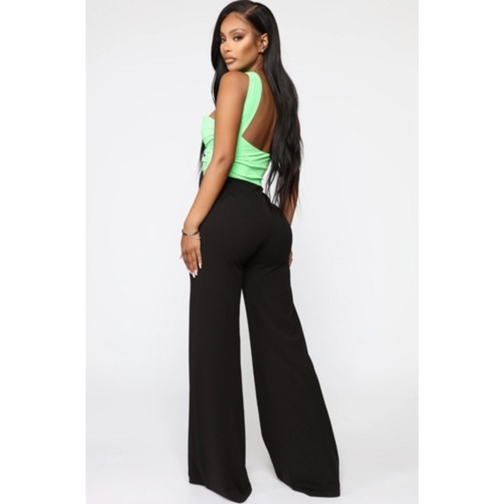 Fashion Nova Cool and Composed Jumsuit Red/Neon Pink Medium Flare Pant Club - Picture 10 of 10